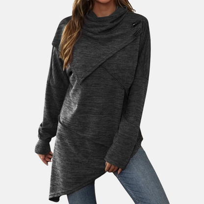 Women’s Tunic Sweater – Wool Blend – Relaxed Fit – Cowl Neck – Asymmetrical Hem