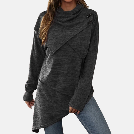 Women’s Tunic Sweater – Wool Blend – Relaxed Fit – Cowl Neck – Asymmetrical Hem