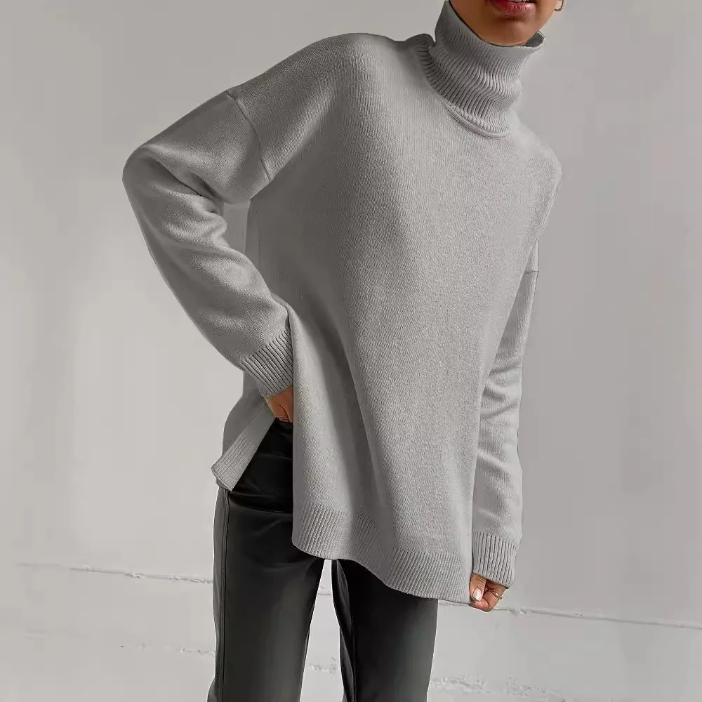 Women’s Turtleneck Sweater – Oversized Fit – Ribbed Knit – Casual Everyday Wear