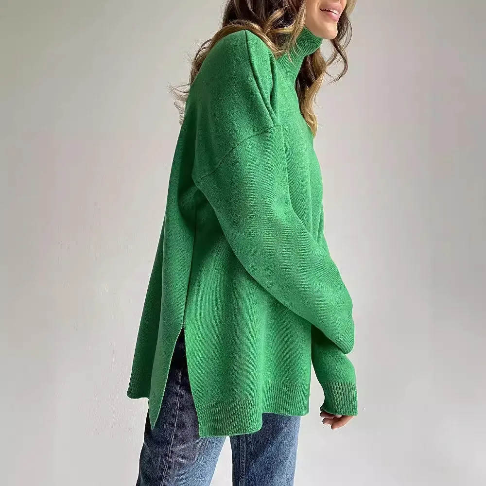 Women’s Turtleneck Sweater – Oversized Fit – Ribbed Knit – Casual Everyday Wear