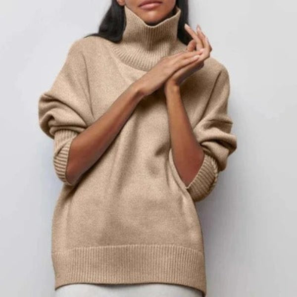 Women’s Turtleneck Sweater – Oversized Fit – Wool Blend – Dropped Shoulders – Ribbed Trim
