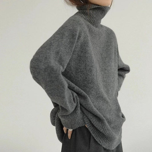 Women’s Turtleneck Sweatshirt – Oversized Knit – Drawstring Hem – Long Sleeve Cozy Fit