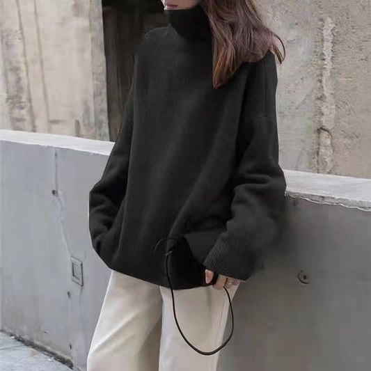 Women’s Turtleneck Sweatshirt – Oversized Knit – Drawstring Hem – Long Sleeve Cozy Fit