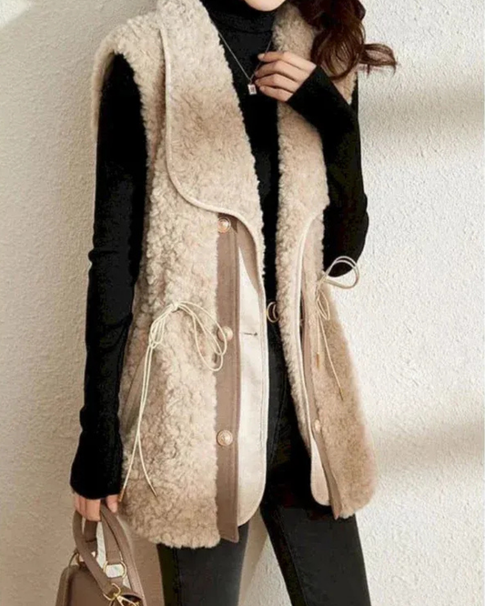 Women’s Vest – Plush Lamb Wool – Shawl Collar – Relaxed Fit – Hip Length Open Front