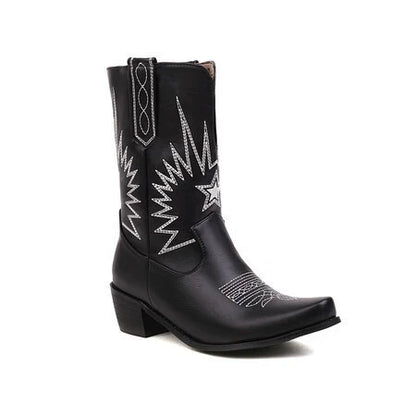 Women’s Western Boots – Mid-Calf Fit – Embroidered – Square Toe – Block Heel