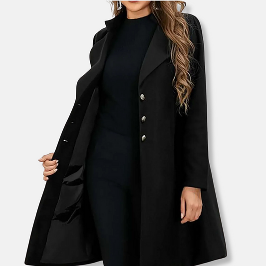 Women’s Wool Coat – Slim Fit – Mid-Length – Double-Breasted – Notched Lapel