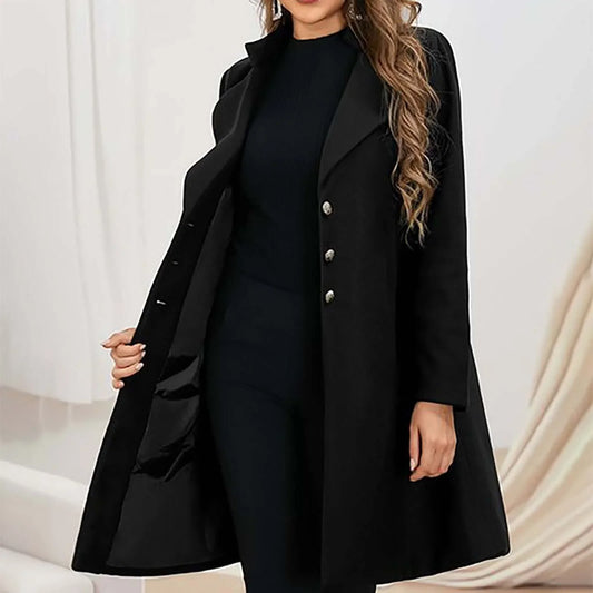 Women’s Wool Coat – Slim Fit – Mid-Length – Double-Breasted – Notched Lapel
