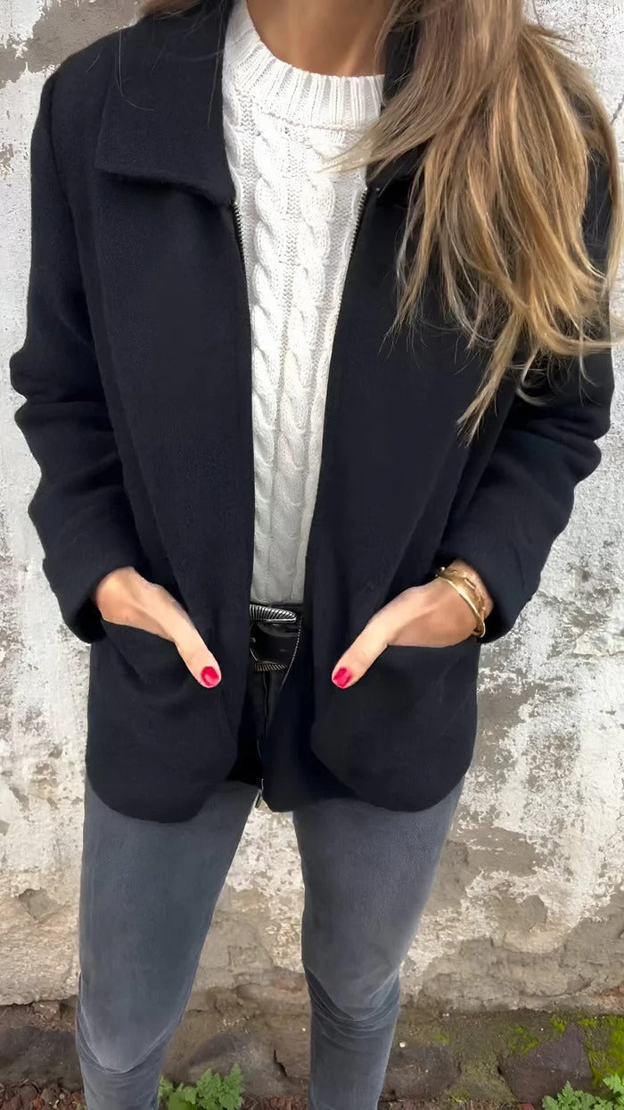 Women’s Wool Jacket – Normal Fit – Zip Front – Patch Pockets – Hip Length – Structured