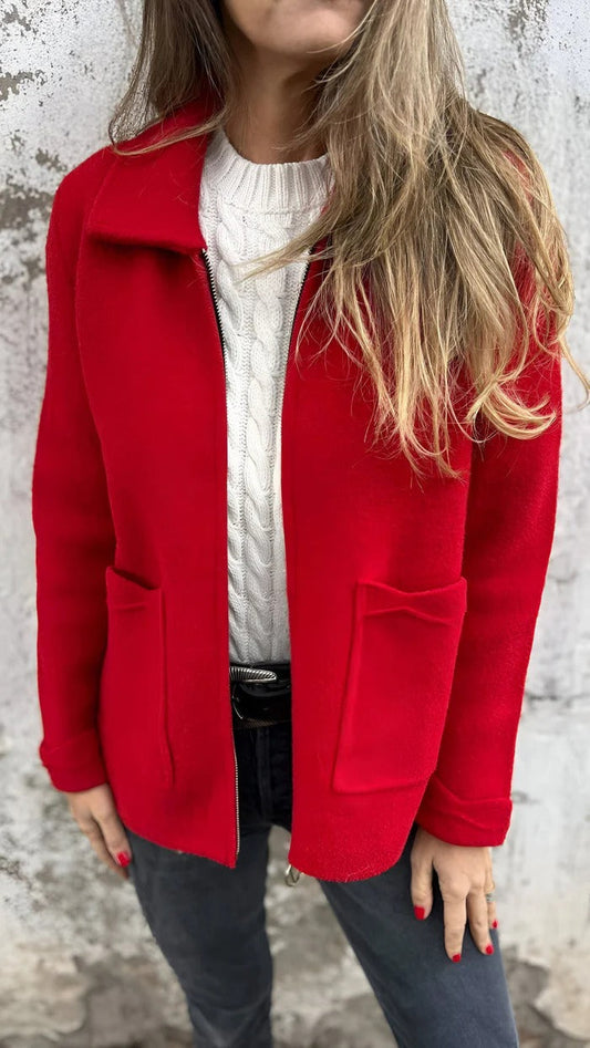 Women’s Wool Jacket – Normal Fit – Zip Front – Patch Pockets – Hip Length – Structured