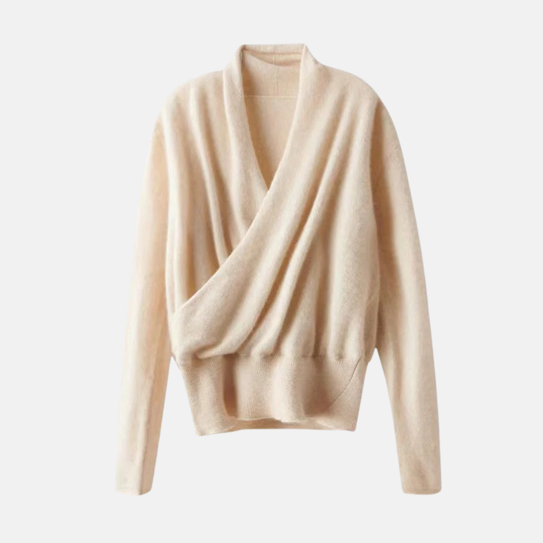 Women’s Wrap Sweater – Relaxed Fit – Soft Knit Wool Blend – Ribbed Waist – Long Sleeve