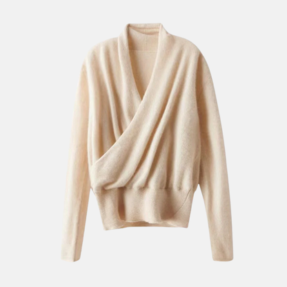 Women’s Wrap Sweater – Relaxed Fit – Soft Knit Wool Blend – Ribbed Waist – Long Sleeve