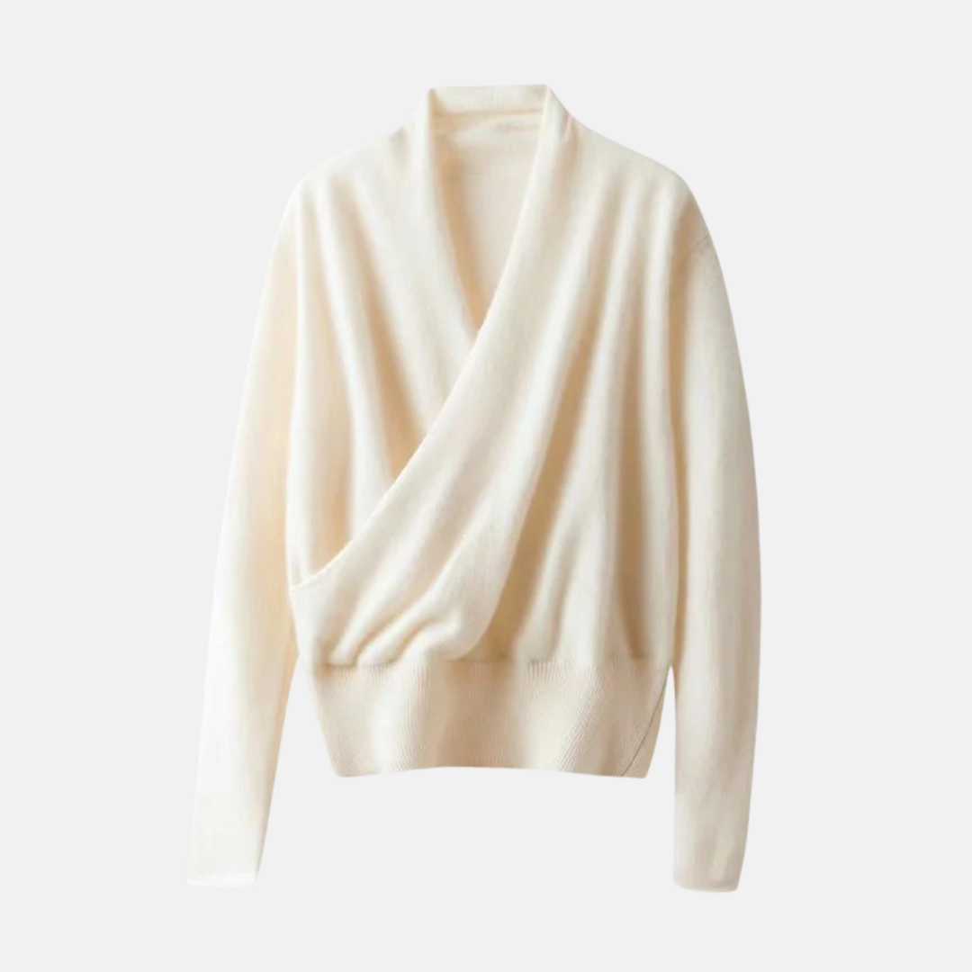 Women’s Wrap Sweater – Relaxed Fit – Soft Knit Wool Blend – Ribbed Waist – Long Sleeve