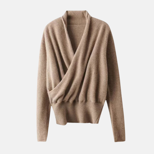 Women’s Wrap Sweater – Relaxed Fit – Soft Knit Wool Blend – Ribbed Waist – Long Sleeve