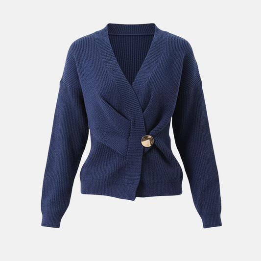 Women’s Wrap Sweater Top – Ribbed Knit – V-Neck – Long Sleeve – Asymmetrical Hem