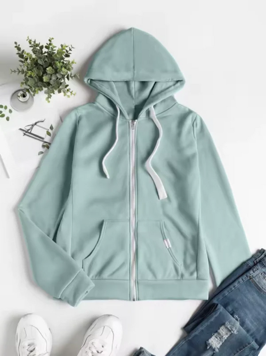 Women’s Zip-Up Hoodie – Cotton – Regular Fit – Drawstring Hood – Ribbed Hem & Cuffs