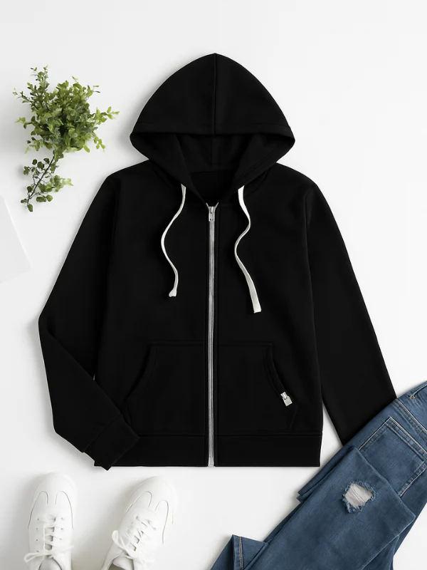 Women’s Zip-Up Hoodie – Cotton – Regular Fit – Drawstring Hood – Ribbed Hem & Cuffs