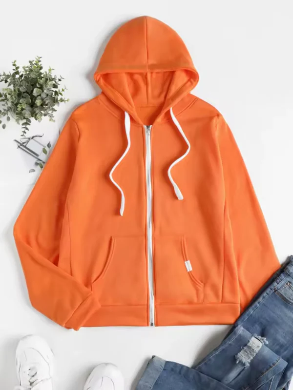 Women’s Zip-Up Hoodie – Cotton – Regular Fit – Drawstring Hood – Ribbed Hem & Cuffs