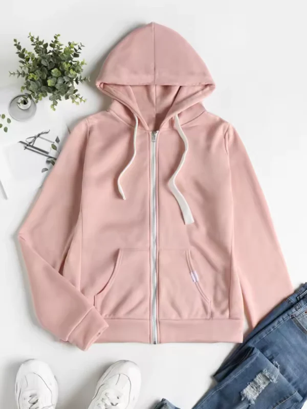 Women’s Zip-Up Hoodie – Cotton – Regular Fit – Drawstring Hood – Ribbed Hem & Cuffs