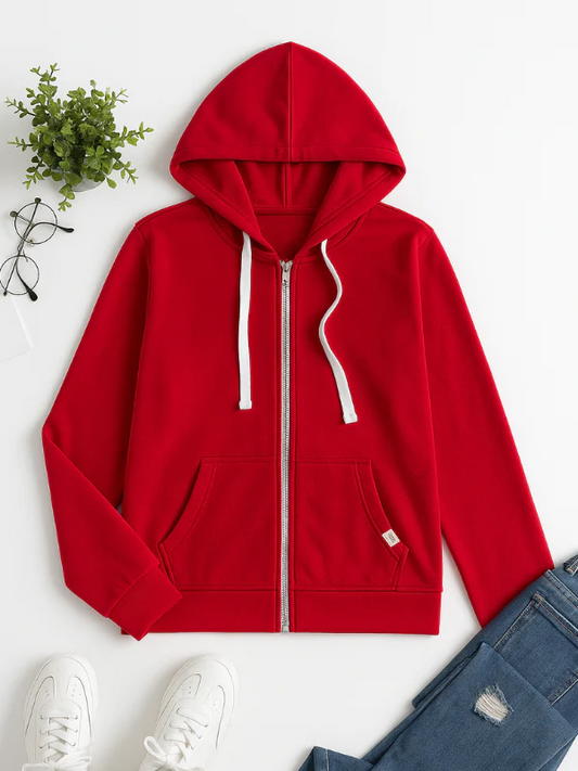 Women’s Zip-Up Hoodie – Cotton – Regular Fit – Drawstring Hood – Ribbed Hem & Cuffs