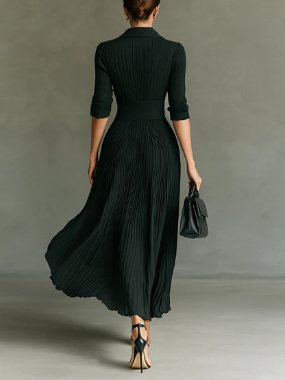 Iris Fitted Waist Maxi Dress | Collared V-Neck 3/4 Sleeve Dress