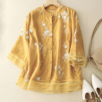 Olivia Relaxed Fit Blouse | Floral Embroidered Hip-Length Blouse