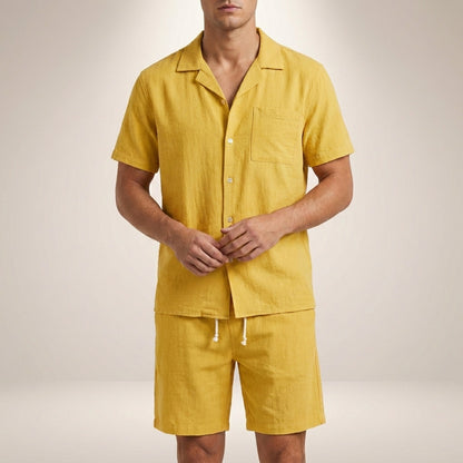 Theo Relaxed Fit Short Sleeve Shirt and Drawstring Shorts Two-Piece Set | Solid Casual Menswear