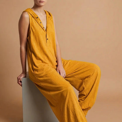 Amelia Hooded Baggy Jumpsuit | Button Front Side Pockets Jumpsuit