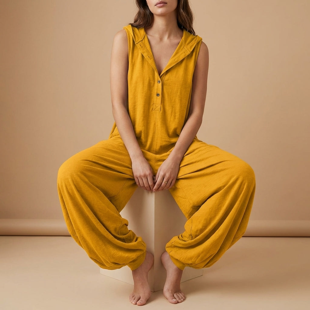Amelia Hooded Baggy Jumpsuit | Button Front Side Pockets Jumpsuit