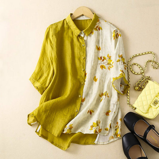Sienna Relaxed Fit Blouse | Leaf Print Button Front Blouse