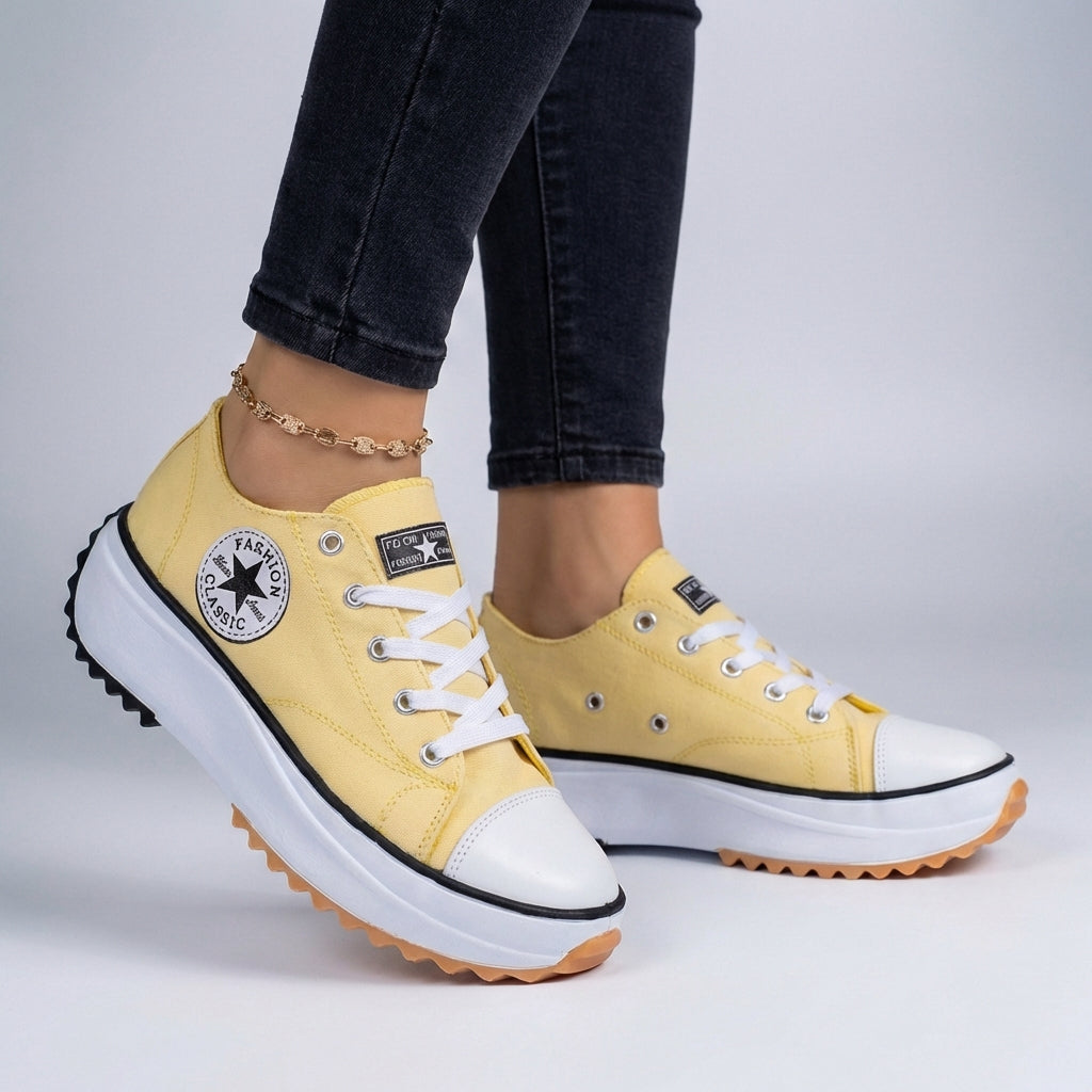Freya Orthopedic Low-Top Platform Sneakers | Lace-Up Contrast Toe Cap Sneakers