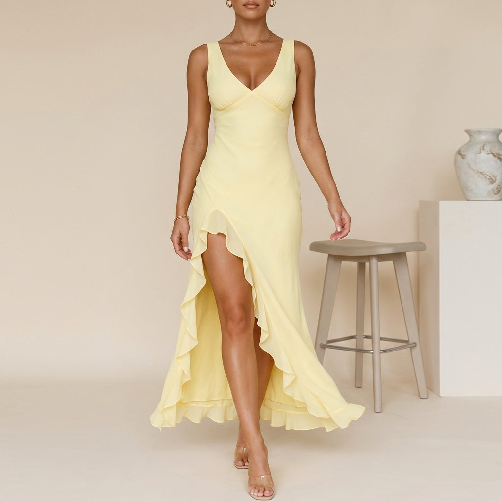 Valencia Split Maxi Dress | Elegant V-Neck Summer Evening Dress