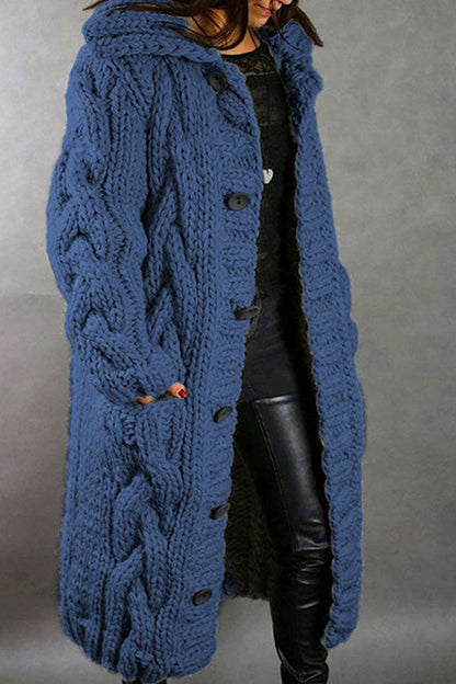 Isla Maxi Cardigan Coat | Hooded Button Front Pockets Cardigan Coat