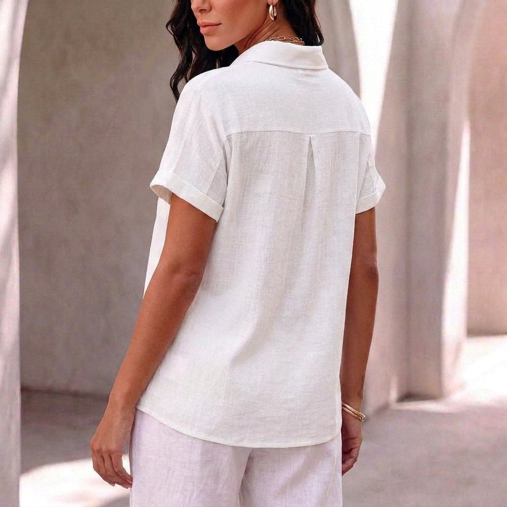 Amelia Relaxed Fit Button-Up Shirt | Collared Short Sleeve Shirt
