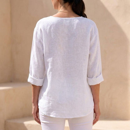 Isla Loose Fit Button-Up Top | V-Neck 3/4 Sleeve Button-Up Top