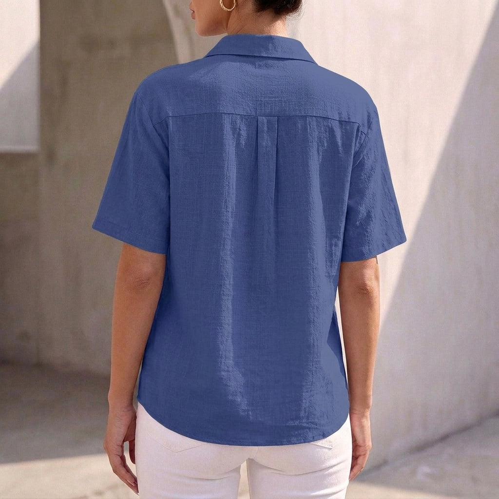 Isla Relaxed Fit Button-Up Shirt | Collared Short Sleeve Shirt