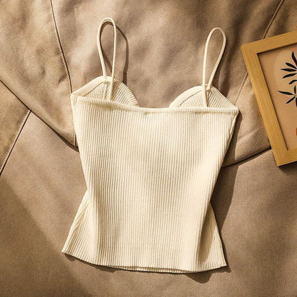 Isla Slim Fit Ribbed Cami Top | Button Front Spaghetti Straps Cami Top