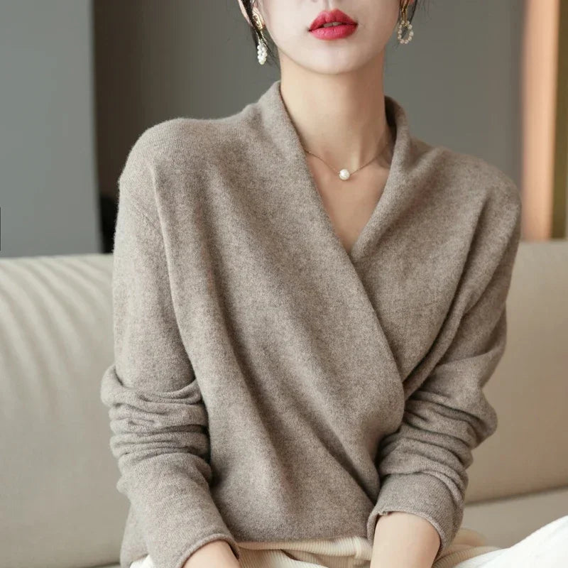 Sofia Relaxed Fit Wrap Sweater | V-Neck Long Sleeve Sweater