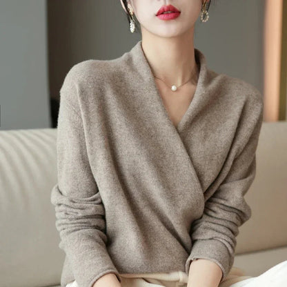 Sofia Relaxed Fit Wrap Sweater | V-Neck Long Sleeve Sweater