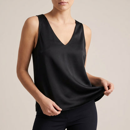 Isla Draped Deep V-Neck Tank Top | Relaxed Fit Hip-Length Tank Top