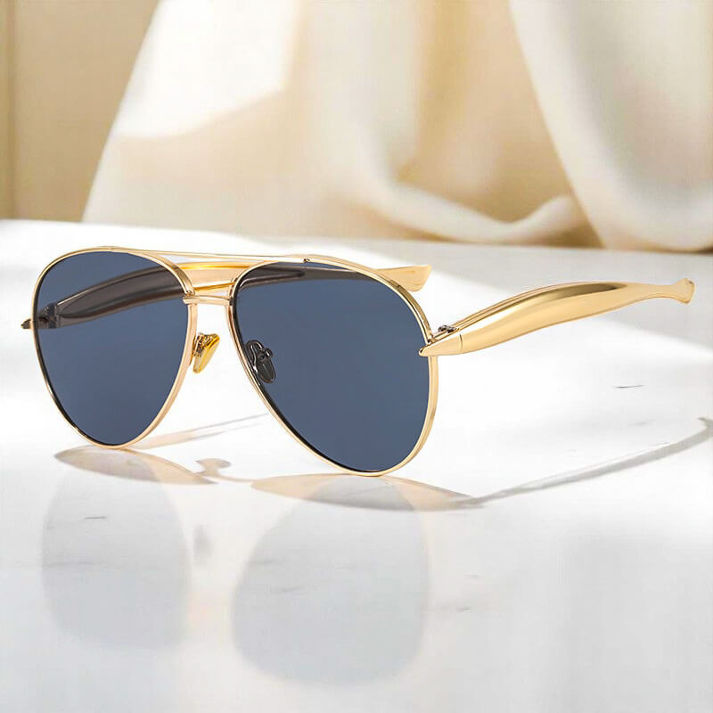 Grace Oversized Aviator Sunglasses | Solid Double Bridge Wide Temples Aviator Sunglasses