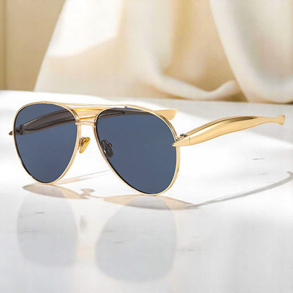Grace Oversized Aviator Sunglasses | Solid Double Bridge Wide Temples Aviator Sunglasses