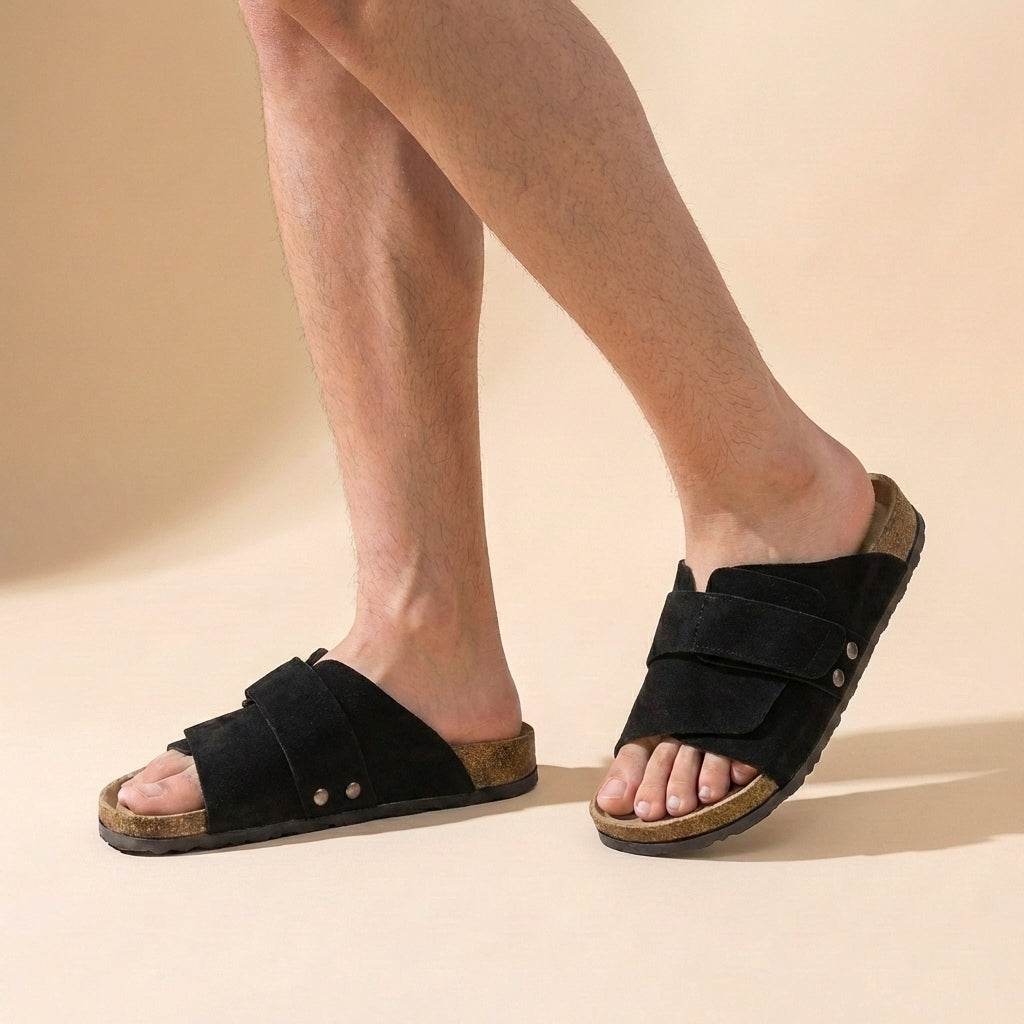 Oscar Orthopedic Slide Sandal | Adjustable Strap Cork Footbed Slide Sandal