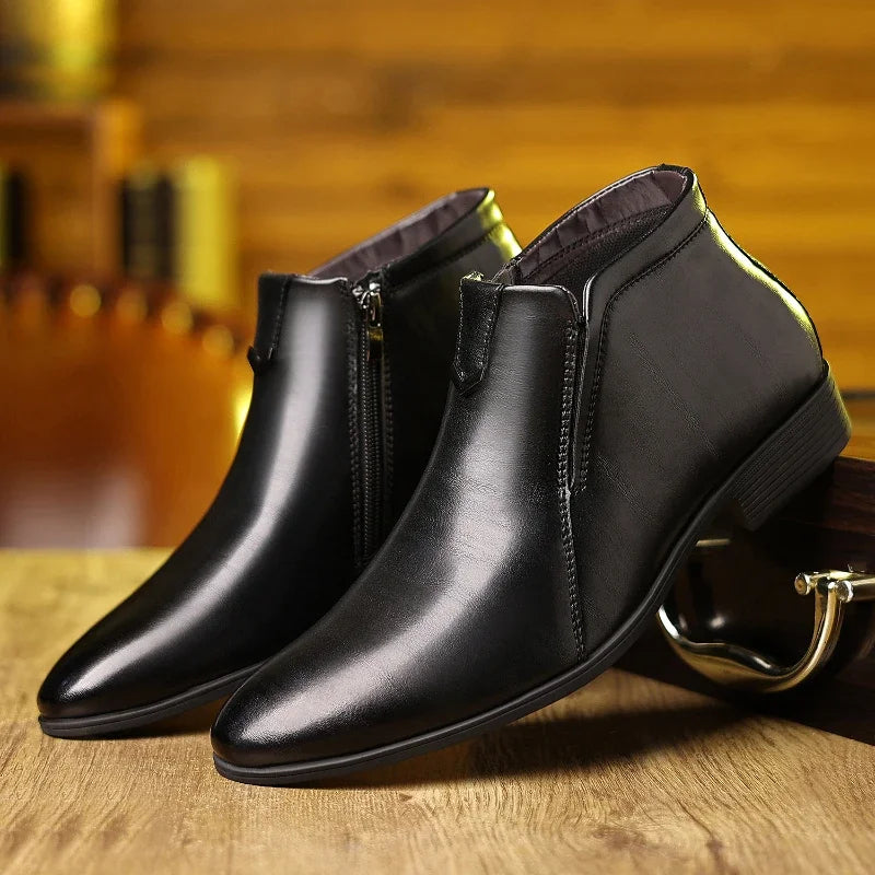Anthony Classic Burnished Ankle Boots | Side-Zip Pointed Toe Shoes