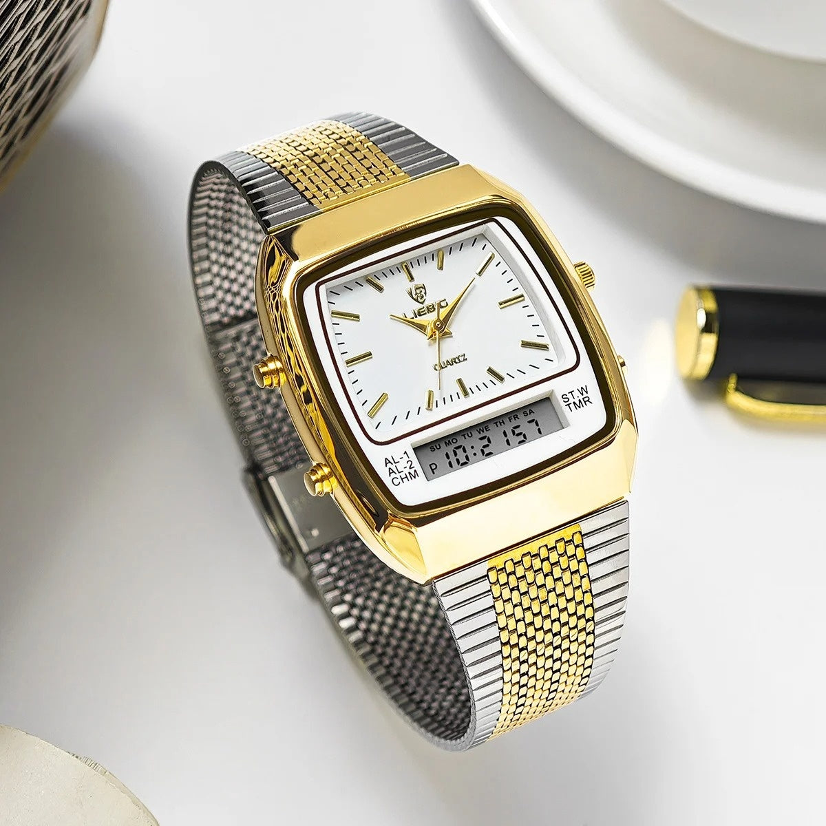 Harry Classic Retro Dual-Display Watch | Two-Tone Analog-Digital Timepiece