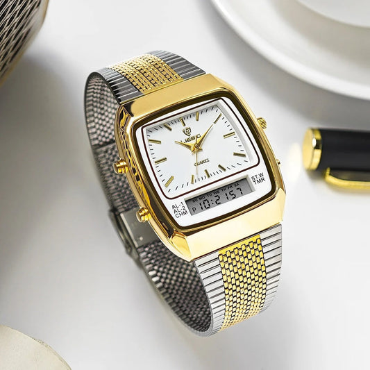 Harry Classic Retro Dual-Display Watch | Two-Tone Analog-Digital Timepiece