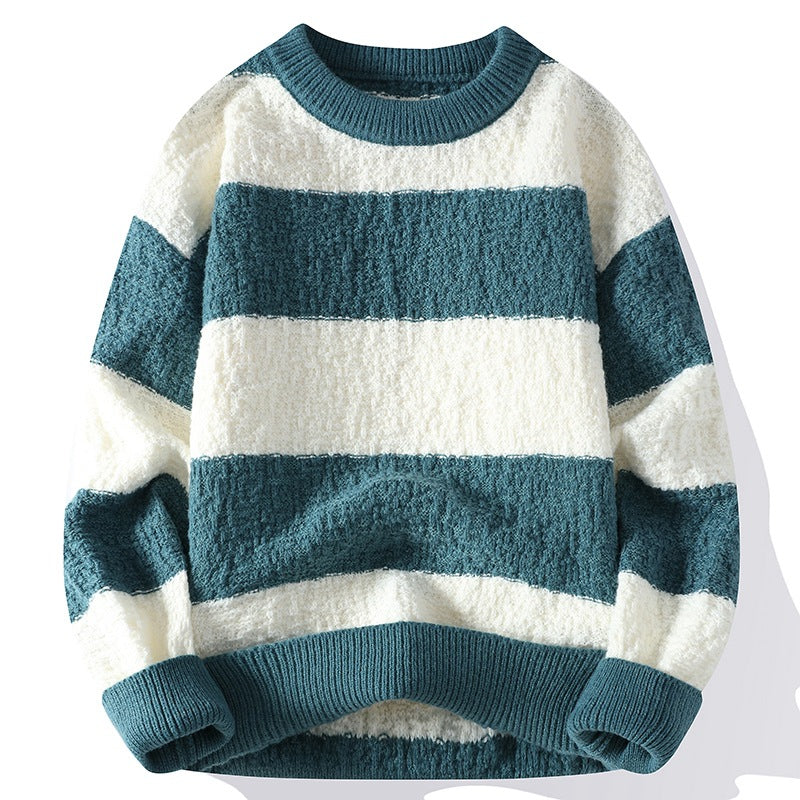 Benjamin Relaxed Fit Sweater | Striped Ribbed Crewneck Sweater
