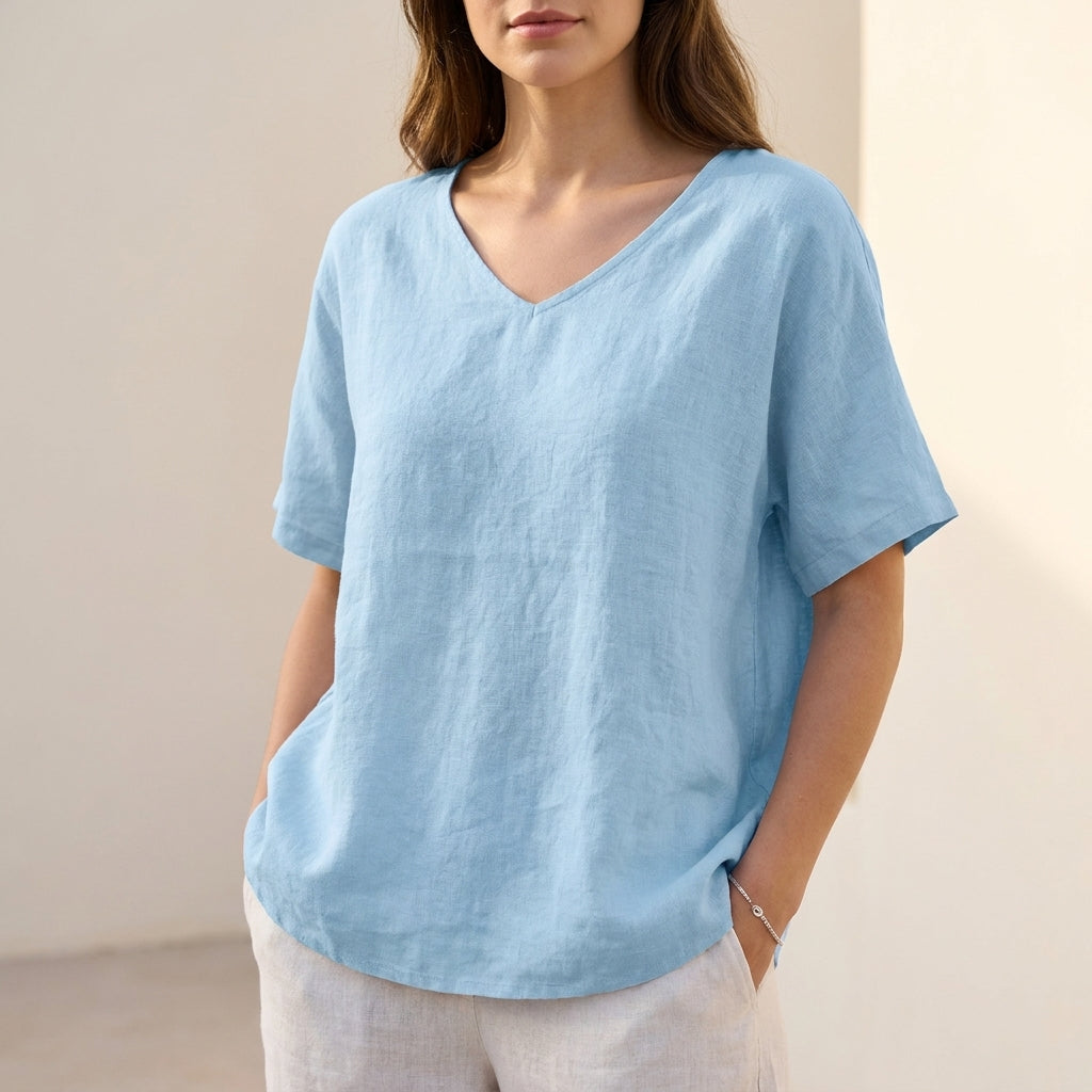 Isla Loose Fit Blouse | V-Neck Short Sleeve Blouse