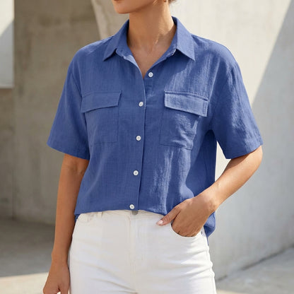 Isla Relaxed Fit Button-Up Shirt | Collared Short Sleeve Shirt