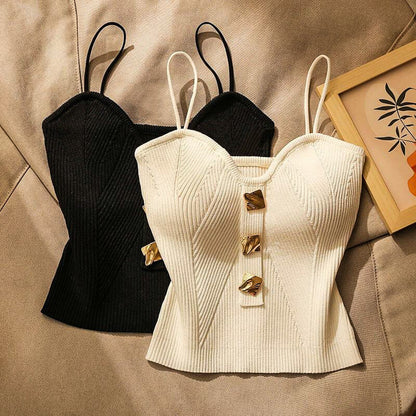 Isla Slim Fit Ribbed Cami Top | Button Front Spaghetti Straps Cami Top