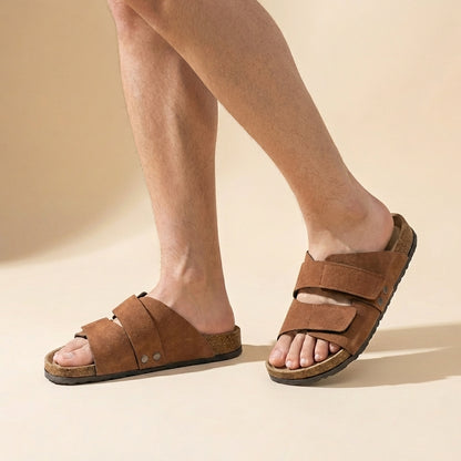 Oscar Orthopedic Slide Sandal | Adjustable Strap Cork Footbed Slide Sandal